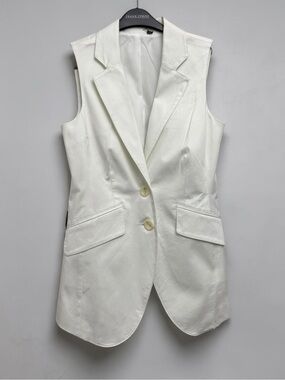 Anne David de Paris White Sleeveless Blazer Vest Size Small S